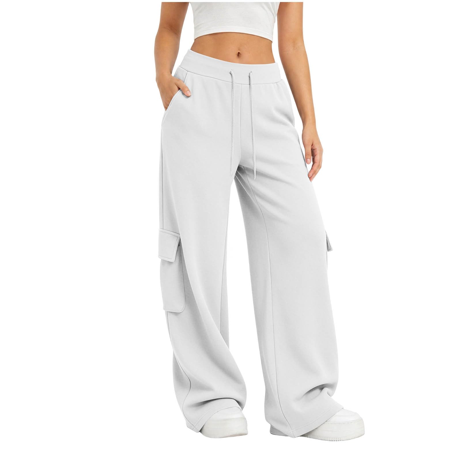 Pantaloni Sportivi Donna Pantloni Cotone con Elastico in Vita Morbidi Pantaloni da Corsa con Tasche a Gamba Dritta Pantalone Larghi a Vita Alta Pant Baggy Tinta Unita per Allenamento Jogging Fitness