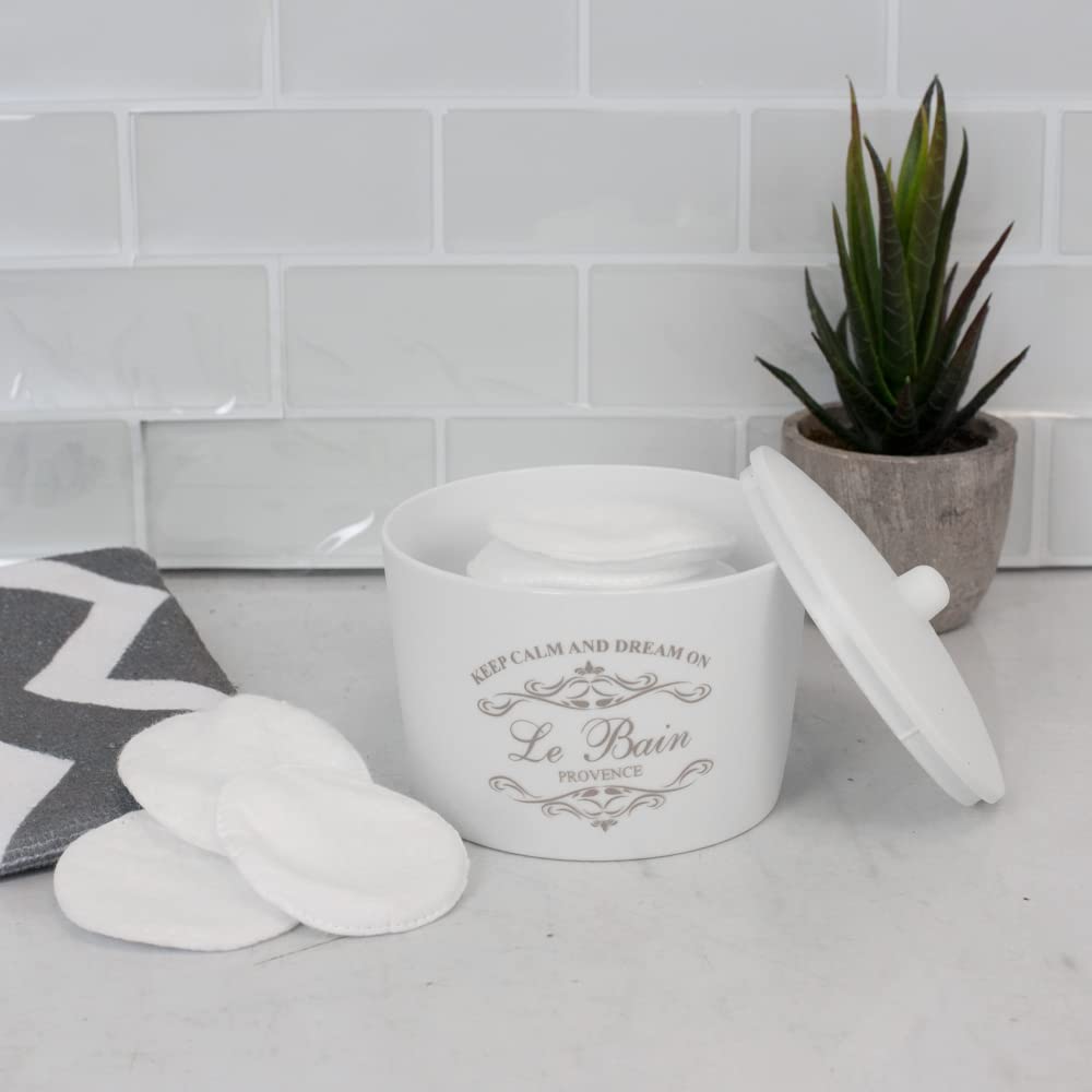 Home Basics - Juego de baño de 7 piezas (blanco), hecho de plástico, incluye vaso, soporte para cepillo de dientes, jabonera, dispensador de loción, soporte para bolas de algodón, soporte para cepillo