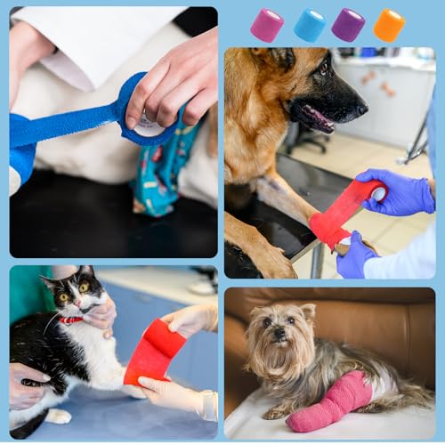 12 Rollen Selbstklebender Verband, 5cm x 5m Selbsthaftende Bandage für Erste Hilfe, Elastische Fixierbinde Cohesive Bandage Haftbandage für Hund/Katze/Füße/Fingerpflaster/Knöchelverstauchungen
