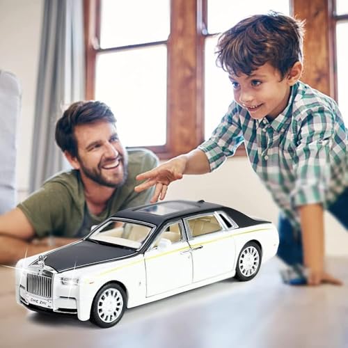 Image of 1:32 Rolls Royce Phantom Toy Car Metal Diecast Pull Back Vehicle with Openable Doors Sound & Light Features Collectible Gifts & Toys for Kids Boys Girls (White)