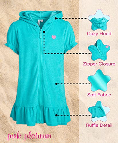 Pink Platinum Girls' Swim Cover-Up – Kids Hooded Terry Beach Towel Robe – Upf 50+ Beach/Pool Bathrobe For Girls, Size 2T, Seafoam #TOP1