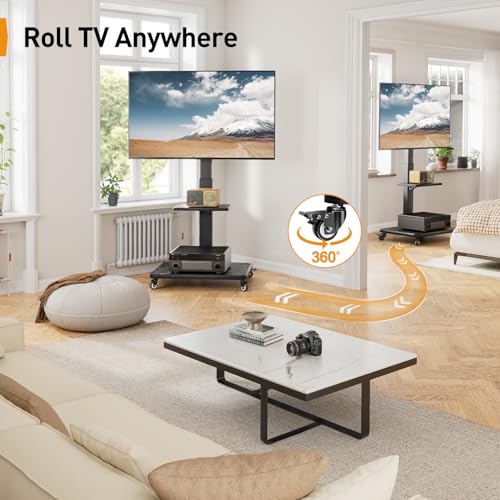 Perlegear Mobile TV Stand, Tilt & Swivel Rolling TV Cart for 32 to 75 inch TVs up to 110 lbs, Height Adjustable Rolling TV Stand with Wheels, Max VESA 600x400mm, PGTVMC27 - Image 5