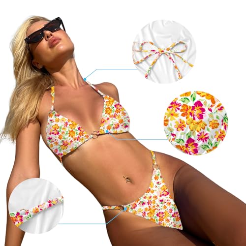 Image of MIKETAI Sexy Bikinis for Women 2 Piece Bikini Spaghetti Strap Swimsuits Solid Color Bathing Swimwear Triangle Bathing Suit