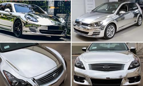 Image of LZLRUN 1FT x 5FT Chrome Mirror Vinyl Wrap Adhesive Car Sticker Decal Film (Silver, 1FT x 5FT)