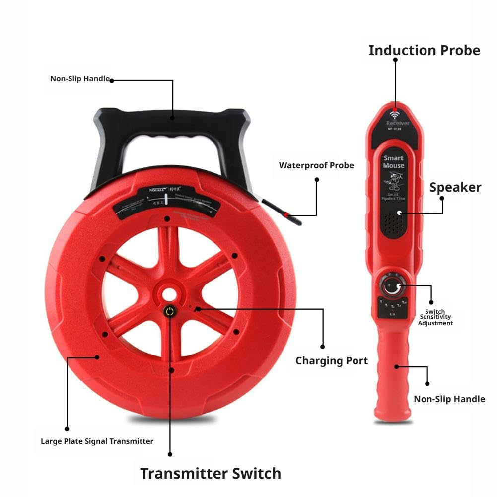 Rilevatore di ostruzione dei tubi sotterranei, localizzatore di fognature da 39,6 m con 7 sonde, scanner da parete impermeabile per tubi in PVC e metallo, strumento idraulico professionale per