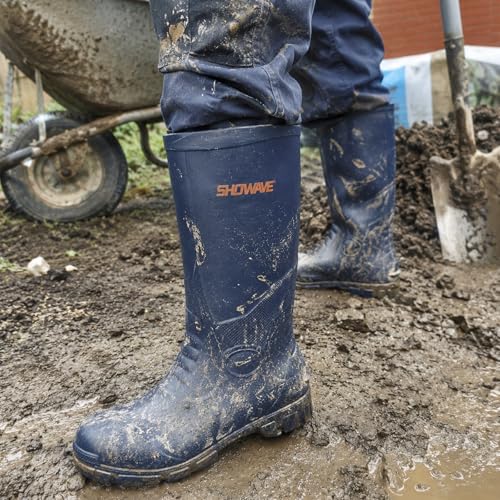 Image of Showave Steel Toe Rubber Work Boots for Men Waterproof Durable Concrete Boots for Hunting Manufacturing Construction