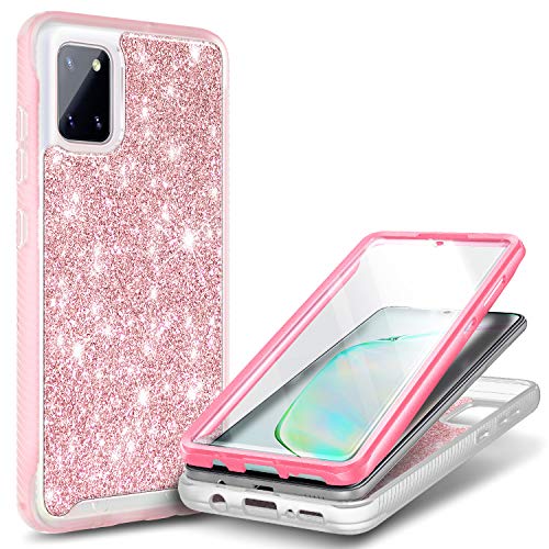 E-Began Case Compatible for Samsung Galaxy Note 10 Lite (2020) with [Built-in Screen Protector], (Not Fit Note 10/Note 10 Plus) Full-Body Shockproof Protective Bumper Cover Case -Glitter Rose Gold