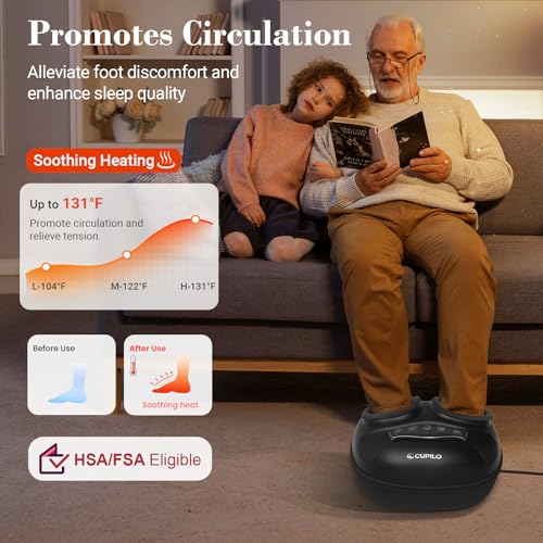 Image of CuPiLo FSA Eligible HSA Foot Massager with Heat [Remote Control], Shiatsu Foot Massager Machine with 5 Compression Levels, Electric Feet Massager for Foot Pain Relief, Gift for Women Men