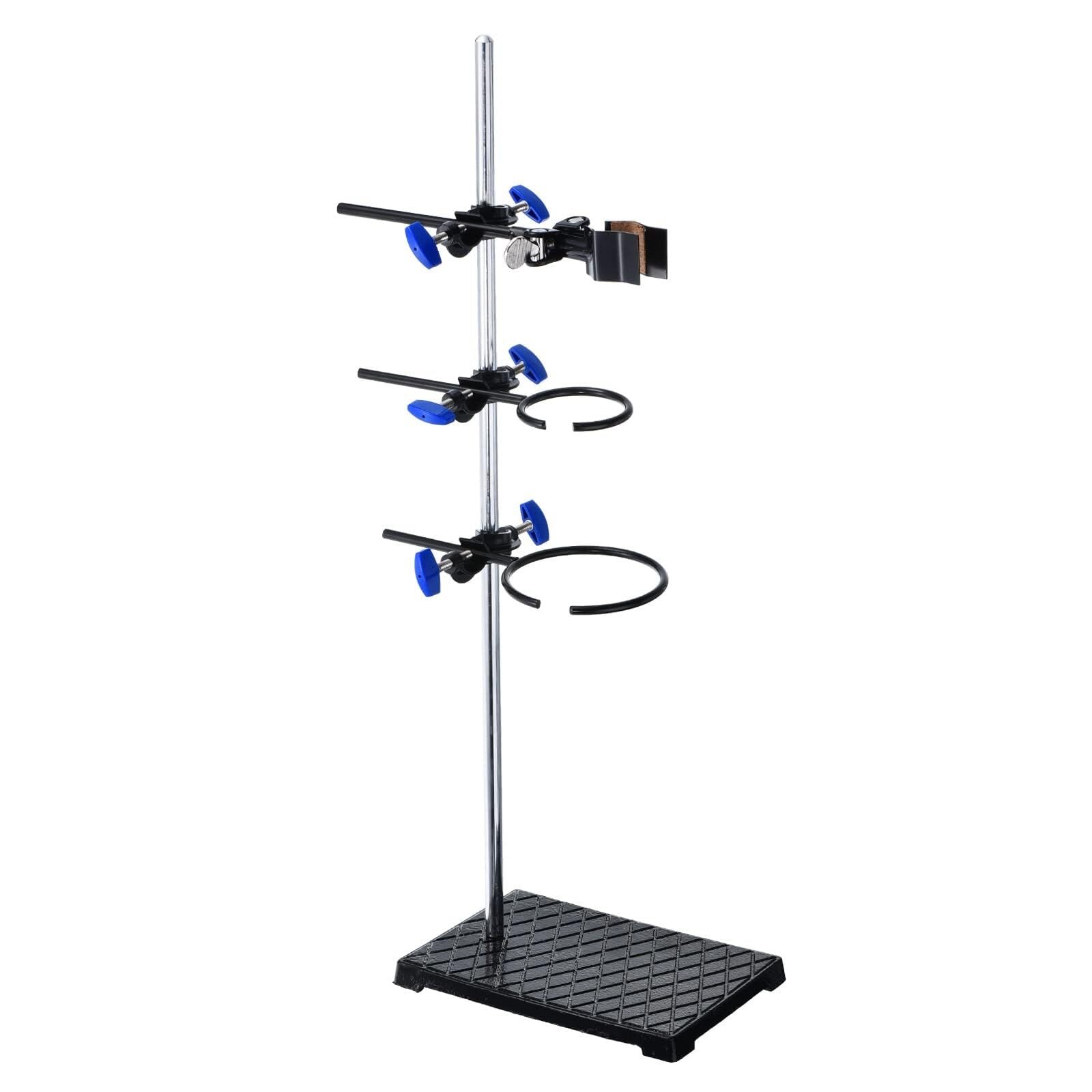 Laborstativ-Set – Edelstahl-Stütze mit Kolbenklemme & 2 Stativringen für Chemielabor(24 inch)