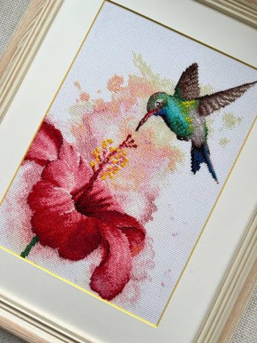 Image of RIOLIS - Hummingbird 2178, Animals Cross Stitch Kits 8 inchx11, Cross Stitch Kits for Beginners & Advanced, Crossstitching Kit Adult, Embroidery Counted Stitching Kit