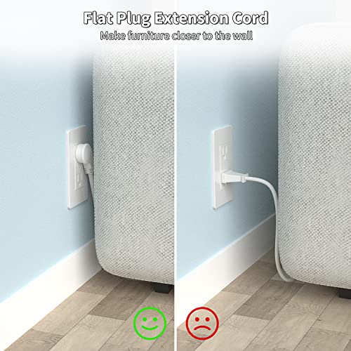 Image of FIRMERST 1875W Flat Plug Extension Cord 6 Feet 14 AWG 15A White, Pack of 3