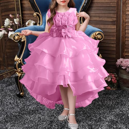 Girls Wedding Dresses Asymmetric Hem Lace Knee-Length Dress with Tulle Overlay Flowy Princess Ball Gown Girls Dress2