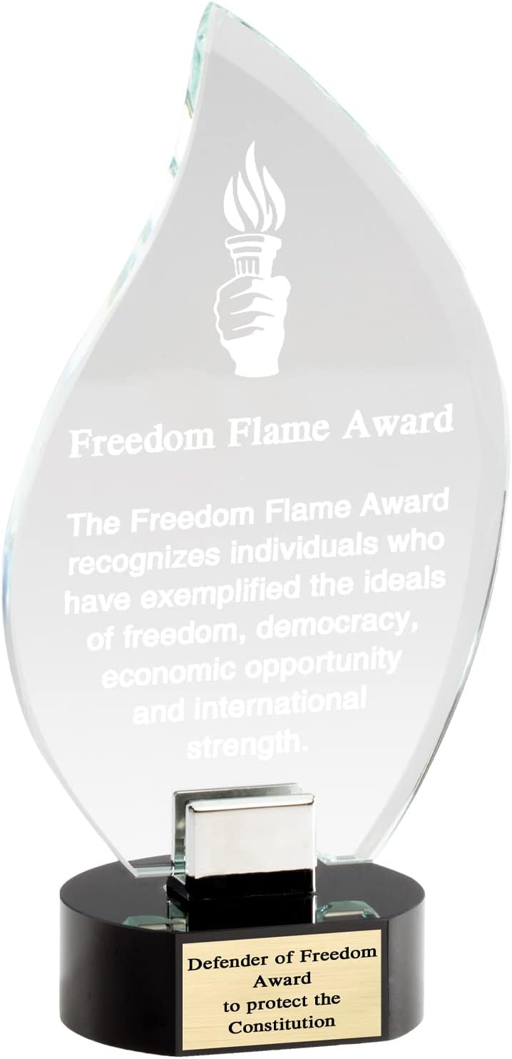 SHOP AWARDS AND GIFTS Optical Crystal Flame Award on Black Crystal Base, Multiple Sizes, Can Be Personalized