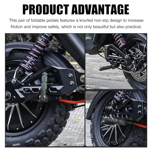 povtii 2 PCS Motorcycle Foldable Foot Pegs, 90 Degree Electric Motorbike Passenger Footrests Rearsets, 8MM Universal Motorcycle Bicycle Folding Passenger Footpeg Supports (Black) - Thumbnail 5
