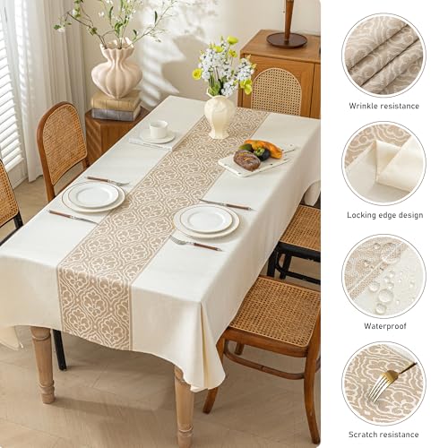 Linen Tablecloths for Rectangle Tables,Fabric Tablecloth Advanced Waterproofing Technology for Dinningroom,Farmhouse