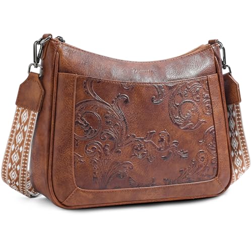 Crossbody Bags for Women,Vegan Leather Crossbody Purse with Adjustable Strap Embossed Flower Women's Shoulder Handbags