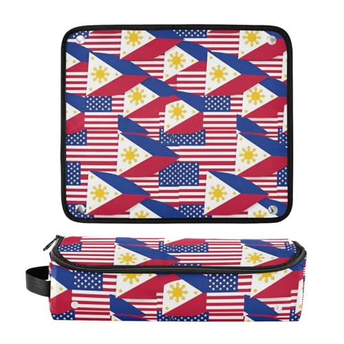 Bolsa de viaje para herramientas de cabello y tapete resistente al calor, organizador grande para planchas, rizadores y secadores, con diseño de bandera de USA y Filipinas, para mujeres miniatura 3