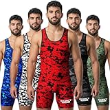 Exxact Sports Digital Camouflage Men's Wrestling Singlet, High-Performance Powerlifting Singlet, Wrestling Singlets for Men (AM, Red Camo)