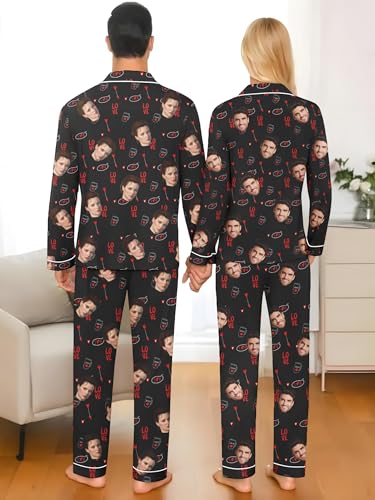Personalized Face Pajama Sets for Couple Matching Customized Short Pajamas with Photo Name Valentine Gift4