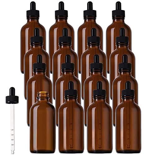 WUWEOT 16er Set Tropfflaschen Glas 120ml Apothekerflasche mit Glaspipette flasche Kleine Glasflasche aus Bernsteinglas Liquid Flaschen mit Deckel für Ätherische Öle Parfüm Reisen