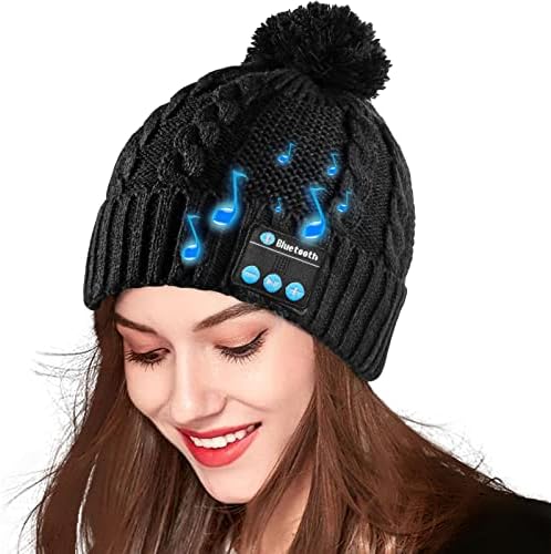 Bluetooth Beanie hat, Gifts for Women Men, Pom Music hat with Wireless Headphones Christmas Stocking Stuffers Birthday Black