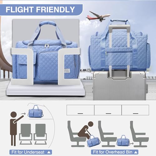 Image of Small Gym Bag for Women, Travel Duffle Bag Carry On Weekender Bag with Shoe Compartment, B5#Blue, 11x19.6x8.2 inches, Weekender Bag&toiletry Bag