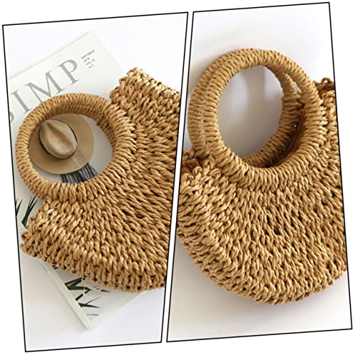 Bolso tote de paja tejido a mano para mujer, diseño de media luna, gran capacidad, para playa, fiestas y compras miniatura 6