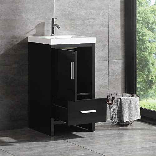 Bathjoy 18Inch Black Bathroom Vanity Mdf Wood Cabinet Resin Counter Top Vessel Sink Set With Faucet And Pop Up Drain #TOP3
