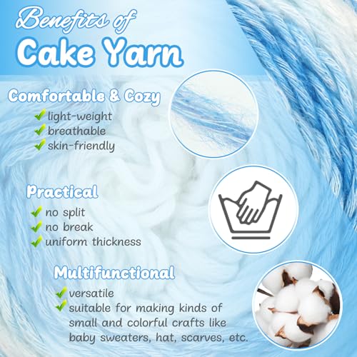 Image of Aeelike Gradient Yarn for Crocheting, 3 Skeins Cake Yarns 100g (3.52 oz) 245m (267 Yards) # 3 Light Weight Super Soft Ombre Yarns for Making Blanket Scarves Sweaters, Blue White Gradient