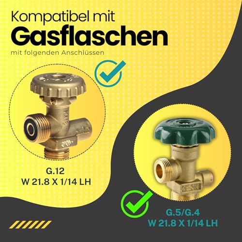 Rabenburg Adapter für USA Gasregler an deutsche Propangasflasche - 3/8 QCC Type 1 (Acme) auf G.12 W21,8 x 1/14 LH - Adapter für amerikanische Gasgrills