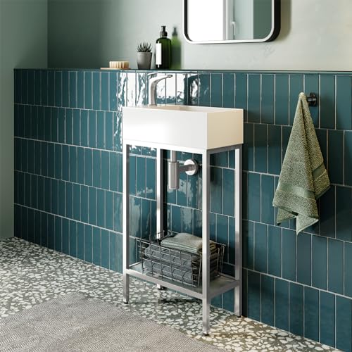 Image of Swiss Madison Pierre 19.5 Single, Freestanding, Open Shelf, Chrome Metal Frame Bathroom Vanity