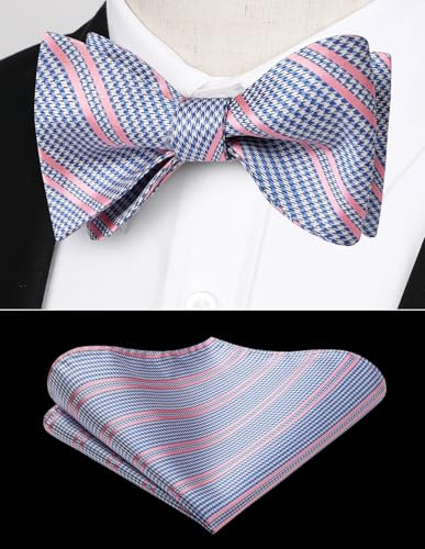 Image of Bow Ties for Men Check Plaid Self Tie Bow Tie and Pocket Square Bowtie Formal Tuxedo Wedding Bowties Handkerchief Set
