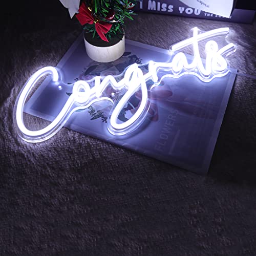 Image of Britrio Congrats Neon Sign for Congratulations Graduation Wedding Ceremony Birthday Party Celebration Banquet Backdrop Grad Gift - White 5V USB Powered - 15.75 inch x 6.69 inch Acrylic LED Neon Sign