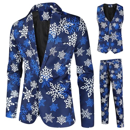 Kahbin Christmas Suit for Men, Holiday Ugly Funny Printed Party Costume Men's 3 Piece Slim Fit Suit...
