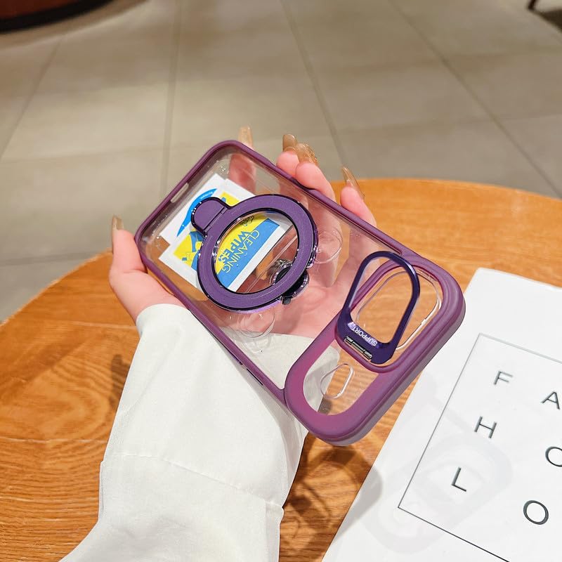 Image of LuxuryKase Magnetic Clear Case for iPhone Air | Metal Ring Stand | Camera Lens Protector Rings | Shockproof Hard PC Back | MagSafe Compatible | TPU Bumper - Purple