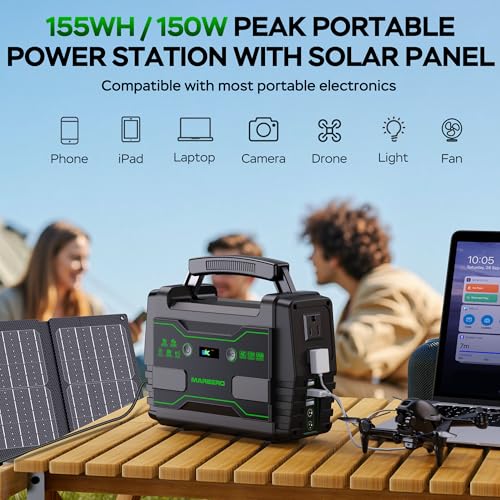 MARBERO Solar Generator 155Wh with 30W Solar Panel Portable Power Station with 2x 100W AC Outlets(Peak 150W), QC3.0 USB UL Certified for Home Blackout, Camping, RV Travel, Ultra-Light & Silent Fan - Image 3