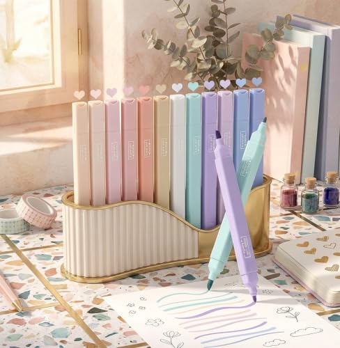 Image of 12Pcs Aesthetic Cute Highlighters, Bible Pastel markers and Pens, No-Bleed School Supplies and Office Journal DIY Home || Two Side Highlighters Pen | Pack Of 12 |
