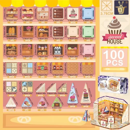 Image of Magnetic Building Blocks for Kids, 3D Magnetic Tiles Construction Set, STEM Educational Building Toy for Boys & Girls, Creative Learning & Pretend Play Toy, Age 3+ Years (100 PCS Cake Shop Theme)