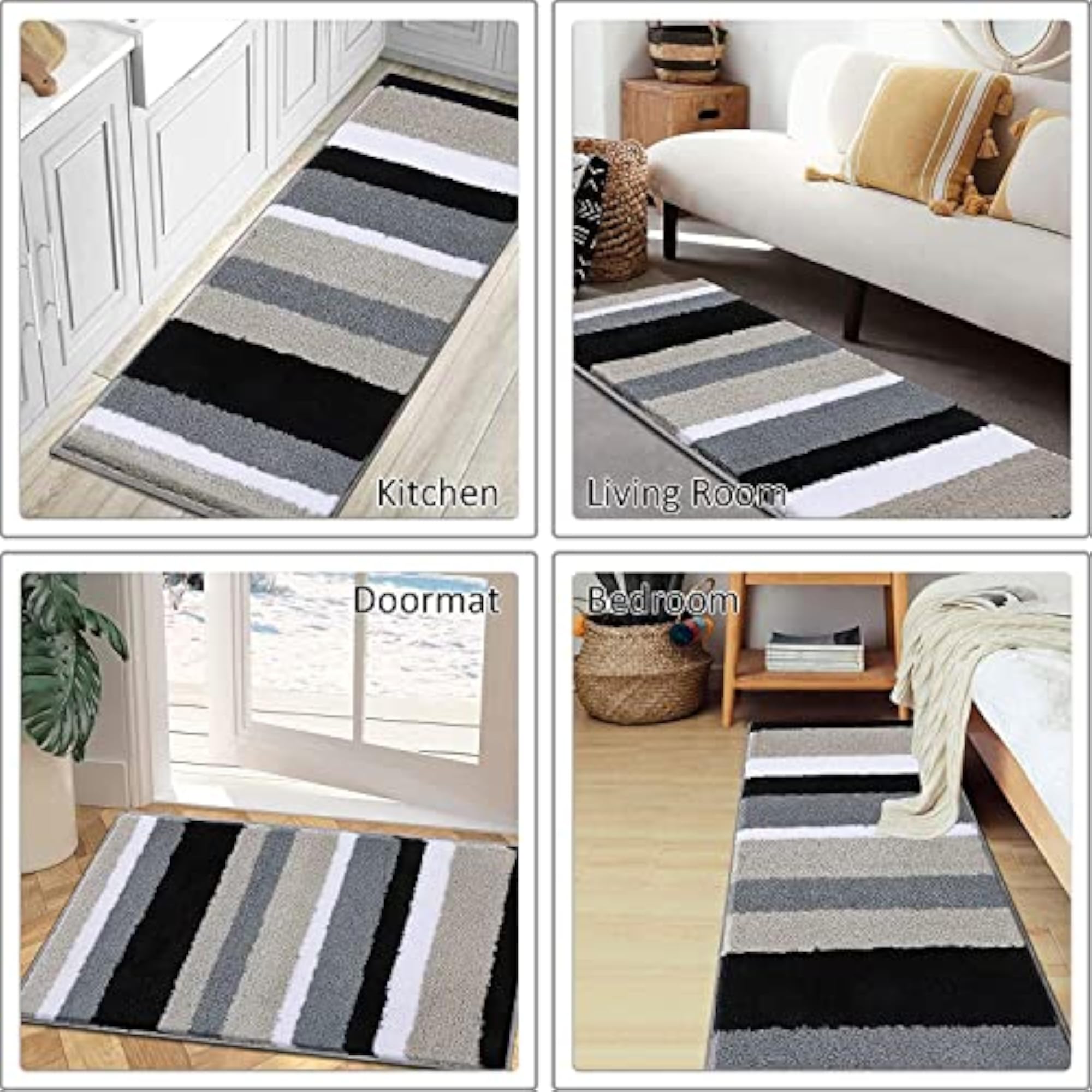 Elegant Black & Grey Carpet Runner, 2x6 Feet