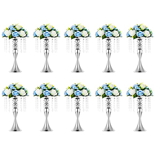 Nuptio 10 Pcs Silver Wedding Centerpieces Flower Stand, 13.8in Tall