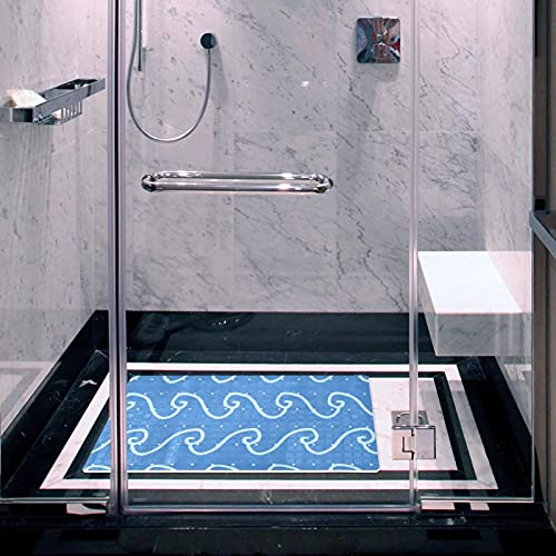 Tapis de salle de bain bleu antidérapant avec ventouses pour douche