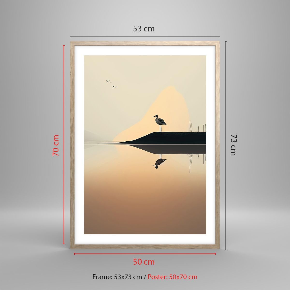 ARTTOR Poster Wandbild Kunstdruck 50x70cm Landschaften Natur - 6010 - P2N | Vogel Landschaft Minimalismus Vertikal mit hellem Eichenrahmen Wohnzimmer Schlafzimmer Küche Büro Wanddeko Kunstposter ARTTOR