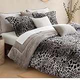 Petrichor Leopard Velvet Flannel Queen Comforter Set-Cheetah Print Western Blanket,Luxury Fuzzy Heavy Bedding Set, 3 Pieces Plush Winter Bed Set with Comforter (90'x90') & 2 Pillow Shams (20'x26')