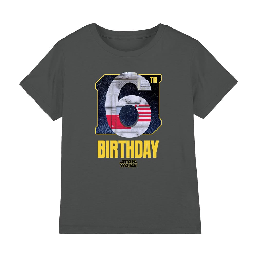 Star Wars Xwing 6th Birthday Space Unisex Kids T Shirt, Charcoal, 7-8 Years