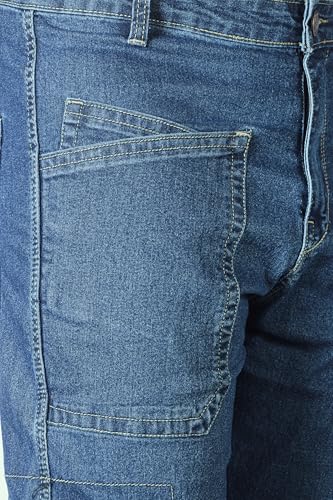 Image of RIG BONE Men's Relaxed Fit Cargo Jeans with Functional Pockets Comfortable High Rise Design Durable Denim Mid Wash Ideal for Casual Wear Travel Outdoor and Urban Adventures