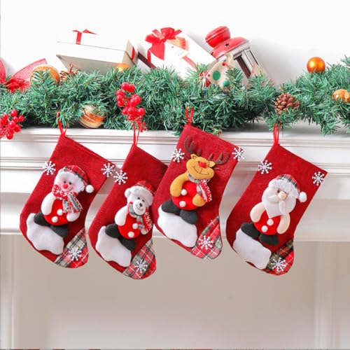 AstarFavor 4PCS Nikolausstrumpf Set Weihnachtsstrümpfe, Weihnachtsbaum Socken Nikolausstiefel Socken Weihnachtsstrumpf Geschenktüte Nikolaussocken Für Weihnachtsfeier Dekorieren
