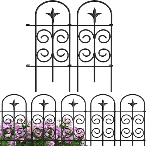 Amagabeli Garden Home Valla 81CM X 304CM 8 Vallas Decorativas para Jardín de Hierro Set de Valla Metalica Rigida Hierro para Perros Jardín Metalicas Negro Barrera de Animales DA1152