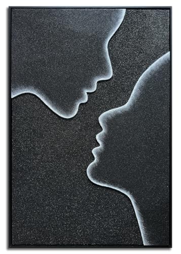 zoinart Creative Black and White Textured Wall Art, Handmade Abstract Romantic Plaster Paintings, Relief Art 24x36 inch