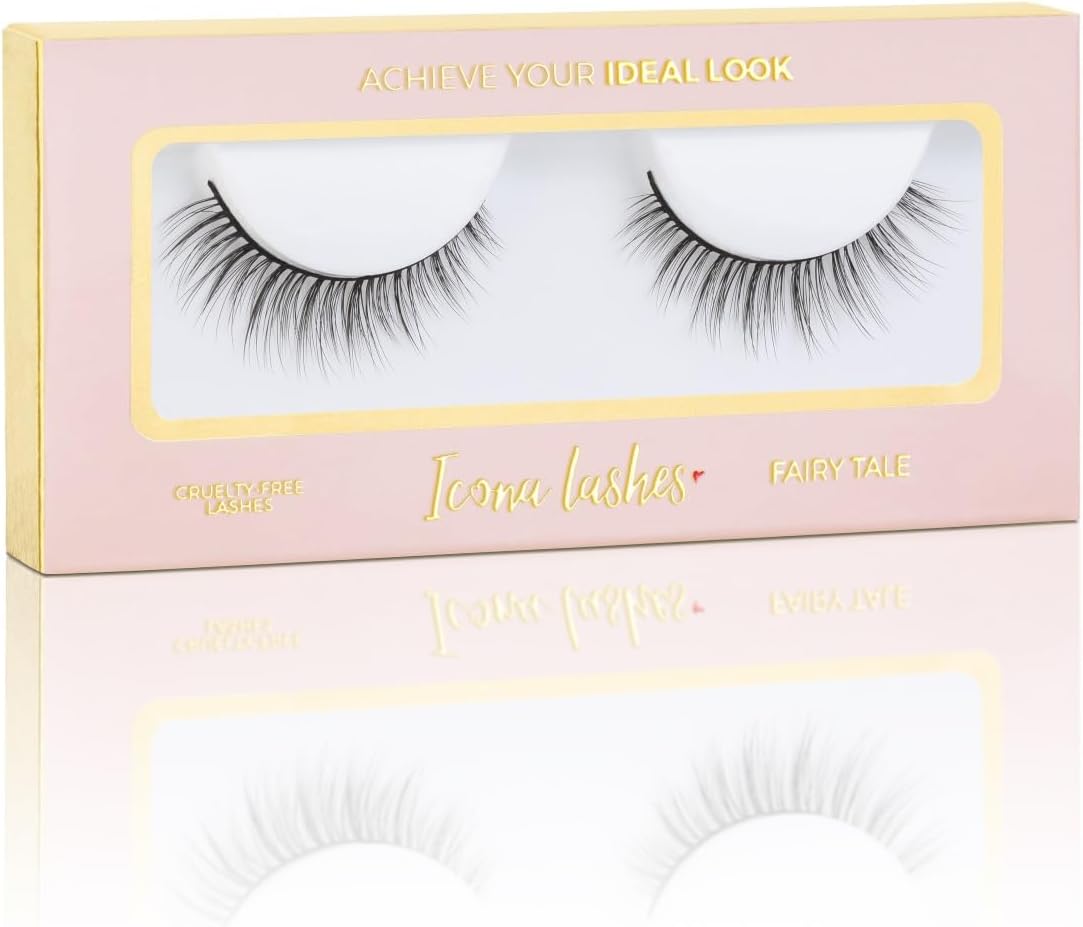 False Eyelashes Pack - Fake Eyelashes Extensions - Soft, Fluffy Falsies with Tapered Ends & Professional-Grade Band - Handmade, Vegan, Reusable - Natural Black - Fairy Tale