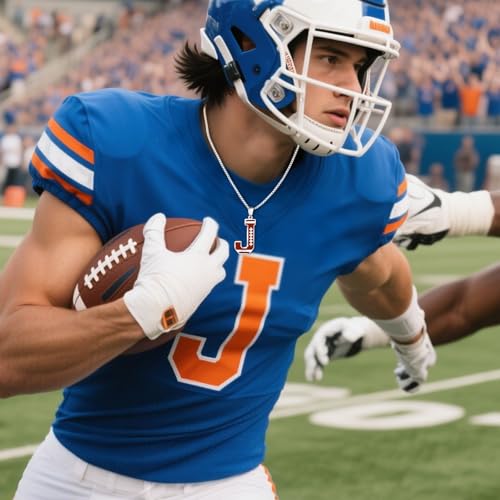 Football Initial Necklace for Men A-Z Letter Stainless Steel Charm Pandant 20+2 Inches Chain, Football Gifts for Youth Boys Coach Players4